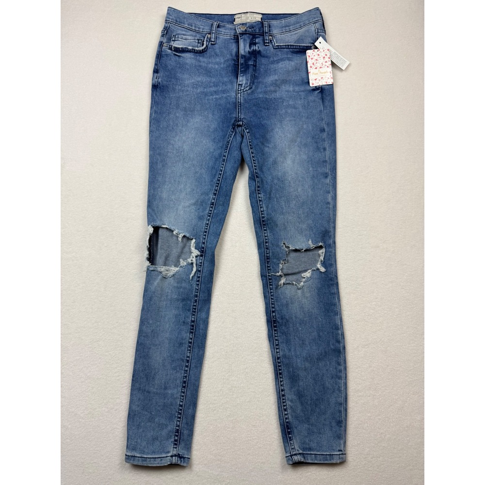 Free People OB754010R Distressed Skinny‎ Jeans 27R Blue Ripped Knees NWT